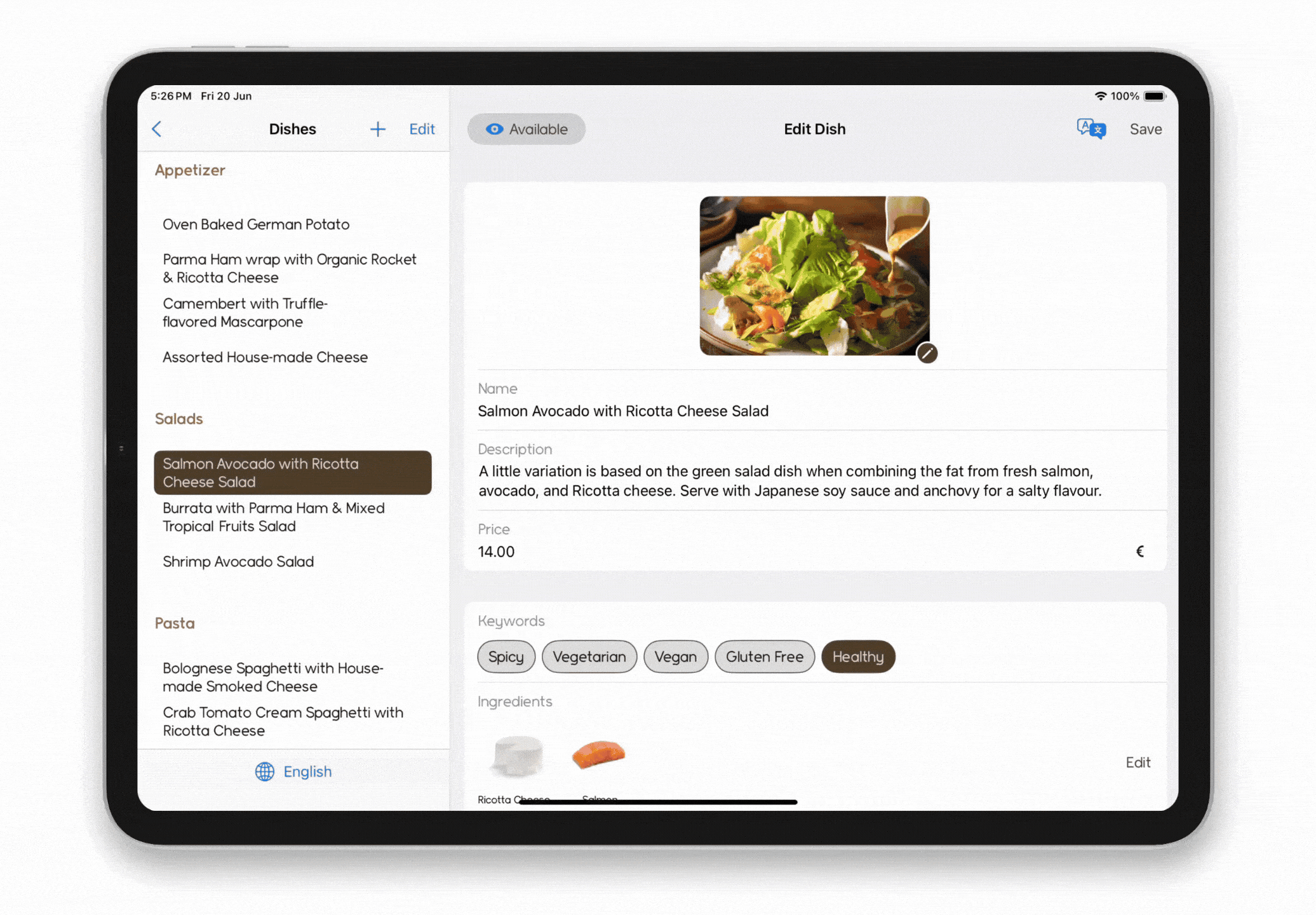 meal reveal iPad Interface Demo